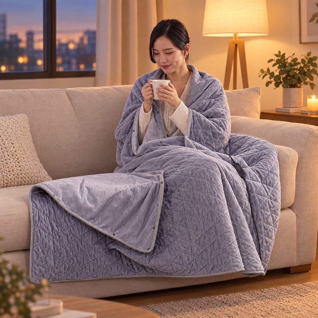 USB Heated Shawl Blanket in use at home